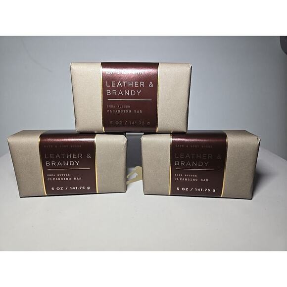 Bath & Body Works Shea Butter CLEANSING BAR LEATHER & BRANDY 3 Pack - Picture 1 of 8